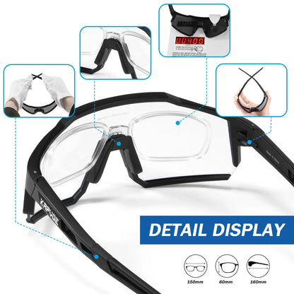 Kapvoe Photochromic Cycling Glasses Photochromic Sunglasses Road Bicycle Sports Glasses MTB Bike Eyewear Men 1 Lens Accessories