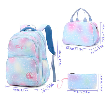 School Backpack Girls 3 Pieces with Lunch Bag Pencil Case 22 Litre Breathable School Bag Teenager Girls for 3-9 Grades Backpack