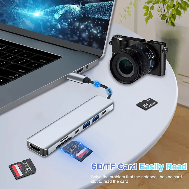 USB C Hub to 4K HDMI-Compatible SD TF Card Reader USB 3.0 2.0 Type C Charging Docking for MacBook iPad Samsung S22 Dex TV Mouse