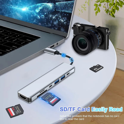 USB C Hub to 4K HDMI-Compatible SD TF Card Reader USB 3.0 2.0 Type C Charging Docking for MacBook iPad Samsung S22 Dex TV Mouse