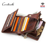 ONTACT'S Genuine Leather Short Wallets for Men RFID Vintage Coin Purse Card Holder Male Money Clip Women‘s Wallet Bag HandbagC