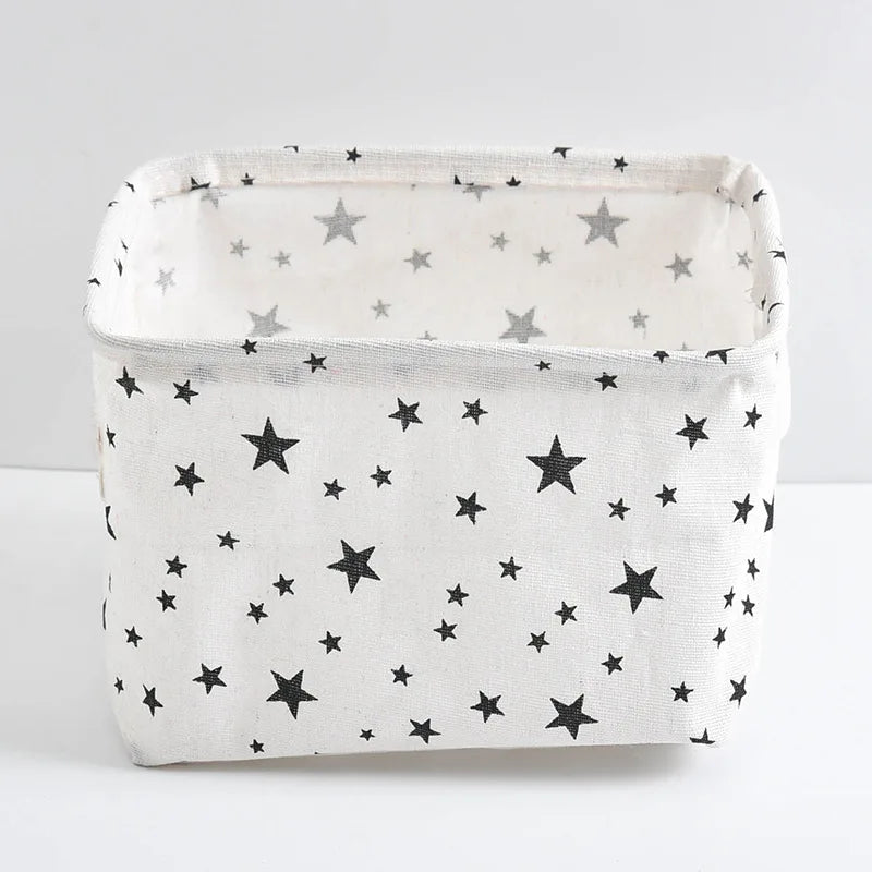 Small Foldable Canvas Storage Basket With Handle Cotton And Linen Desktop Storage Box Small Fresh Waterproof Storage Basket 1PC