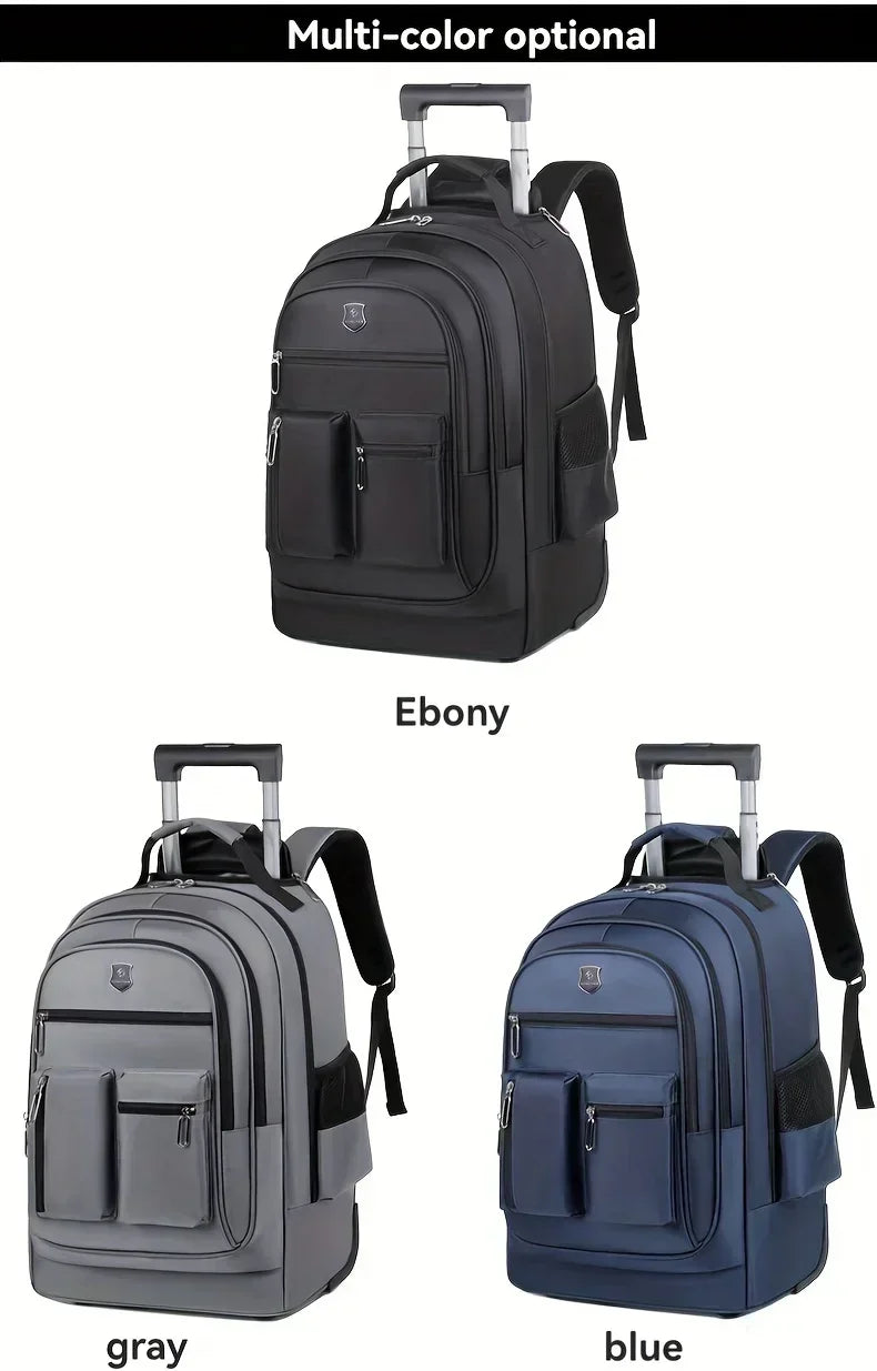 Large Capacity Travel Backpack With Wheels, Multi Layer Trolley Luggage Bag, Multifunctional Weekender Overnight Bag Rucksack
