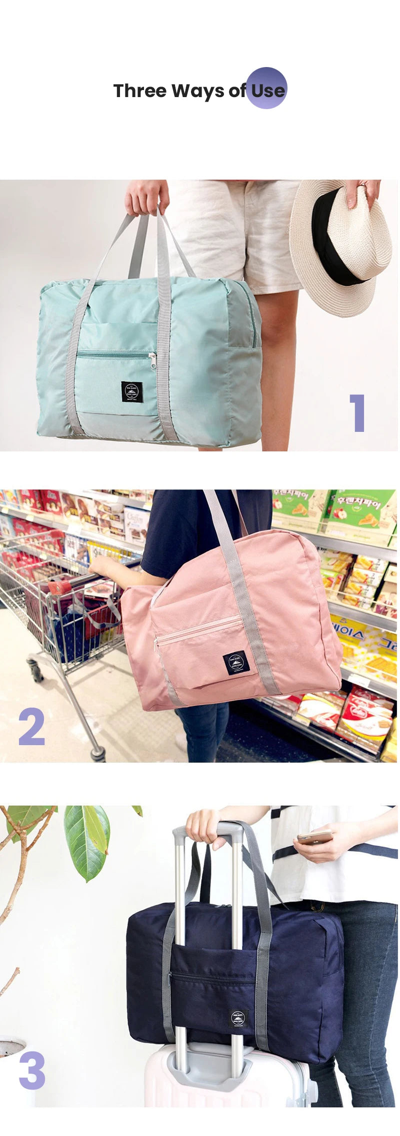 Foldable Travel Duffel Bag for Airlines Carry on Bag for Women and Girls Lightweight Large Capacity Sports Weekend Trip Overnigh