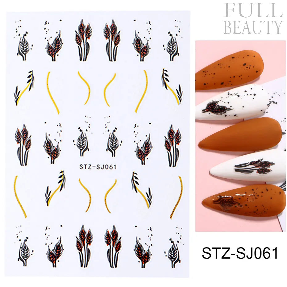 Stickers for Nails Marine Punk Black Line Design Art Slider Party Cool Decoration Adhesive Decal Emboss DIY Manicure Accessories