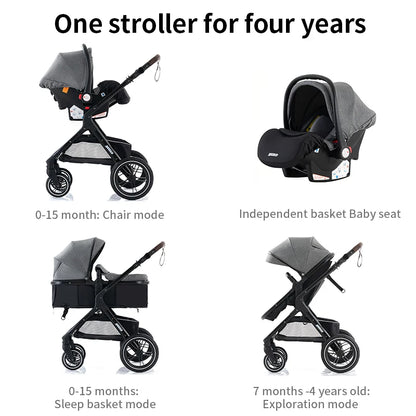 Newest Baby Stroller 3 in 1 Portable Luxury Travel Baby Carriage Fold Pram High Landscape Aluminum Frame Newborn Infant Stroller