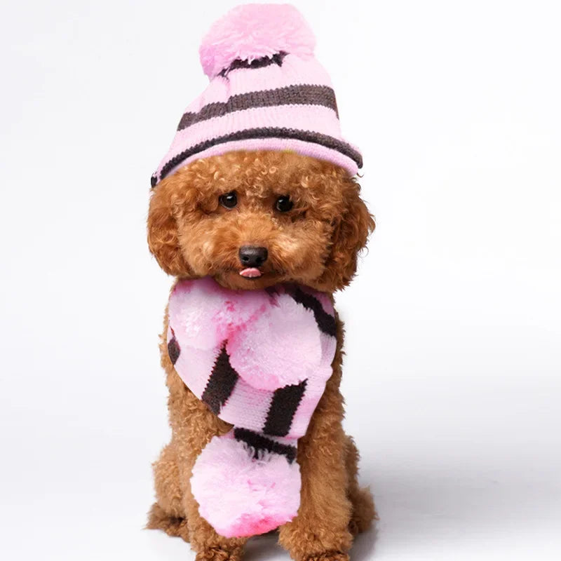Dog Winter Wear 1 Set(hat+scarf+leg Warmers) Rainbow Stripe Knitted Dog Scarf Winter Warm Hat Footwear Sloves Pet Clothes