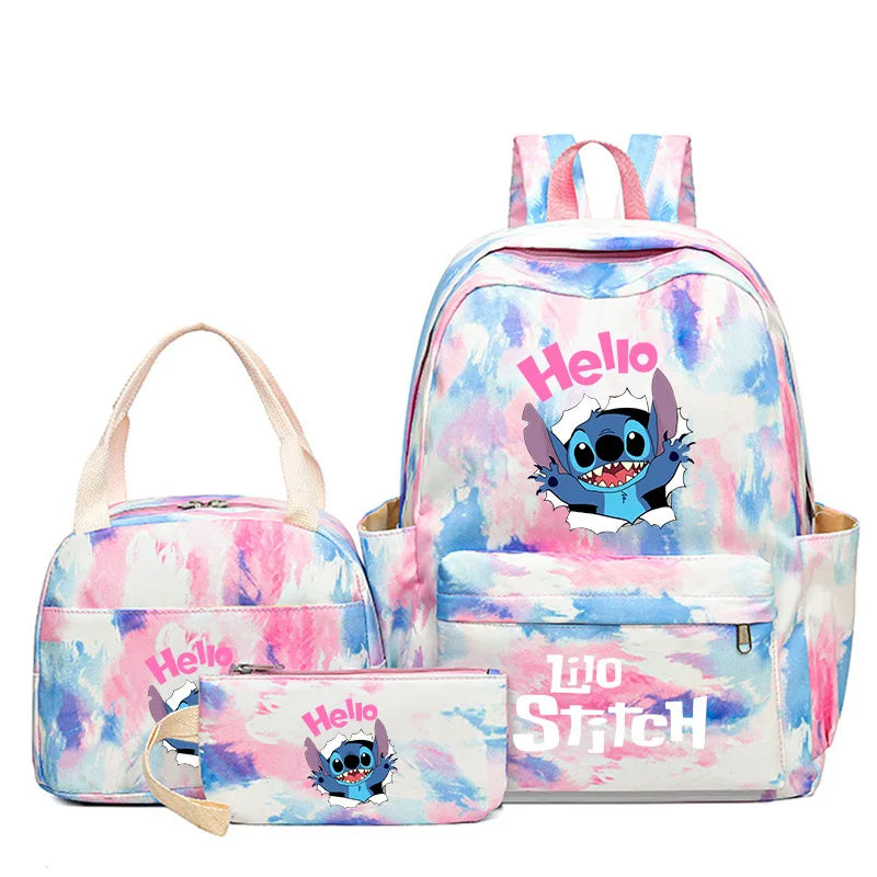 Mochila colorida de Disney Lilo Stitch, juego de 3 piezas para mujer, mochilas escolares informales con bolsa de almuerzo, mochila para niña, niño, estudiante y adolescente.