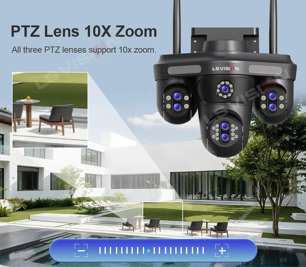 LS VISION 10X Optical Zoom 4-Screens WiFi IP Camera  35MP Outdoor Wifi Security PTZ Cam Auto Tracking Home Surveillance Cameras