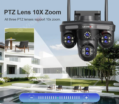 LS VISION 10X Optical Zoom 4-Screens WiFi IP Camera  35MP Outdoor Wifi Security PTZ Cam Auto Tracking Home Surveillance Cameras