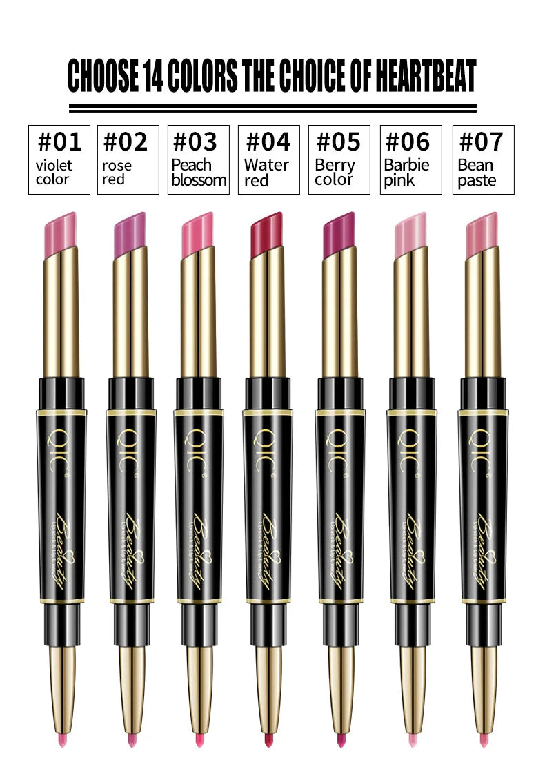 Delineador de labios 2 en 1, resistente al agua, mate, lápiz labial, rojo sexy, de larga duración, maquillaje, cosméticos