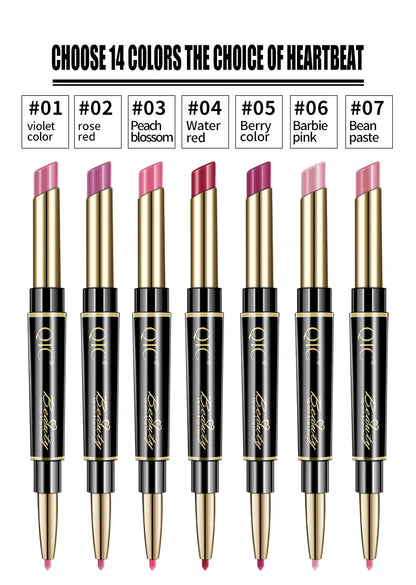 Delineador de labios 2 en 1, resistente al agua, mate, lápiz labial, rojo sexy, de larga duración, maquillaje, cosméticos