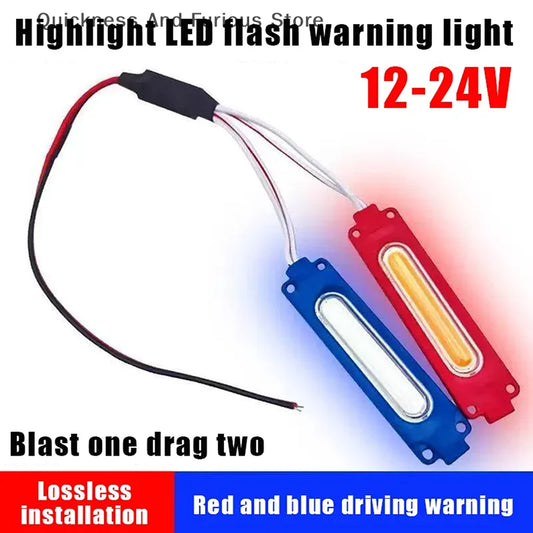 1 Piece 1 To 2 Vehicle Warning Flash Lamp 12V COB Red Blue Strobe Lights For Car Moto Bike Grille Decor Atmosphere Lighting