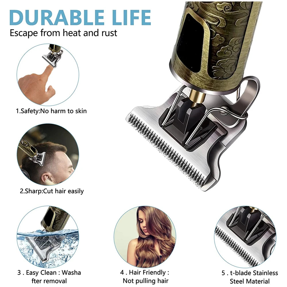 T9 LCD Electric Hair Trimmer Oil Shaving Head Electric Clipper Engraving Electric Clipper Hair Precision Trimmer for Men Care