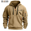 Men's hooded sweatshirt, casual sports pullover, retro Harajuku long-sleeved zipper, multiple pockets, casual loose jacket, stre