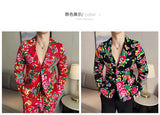 Men Suit 2 Piece Fashion Party Mens Vintage Print Big flower in northeast China Suits Jacket Pants Men Sets