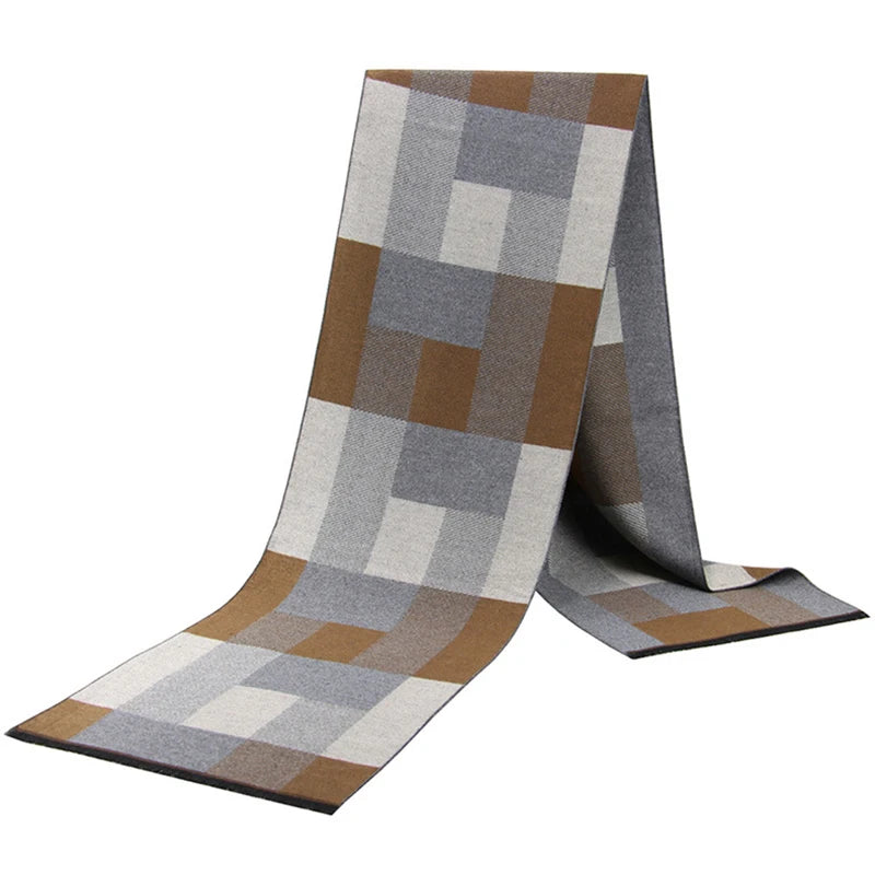Classic Plaid Men Scarves Winter Warm Cashmere Soft Scarf For Men Casual Business Neckerchief Black Gray Silk Scarves 30*180cm