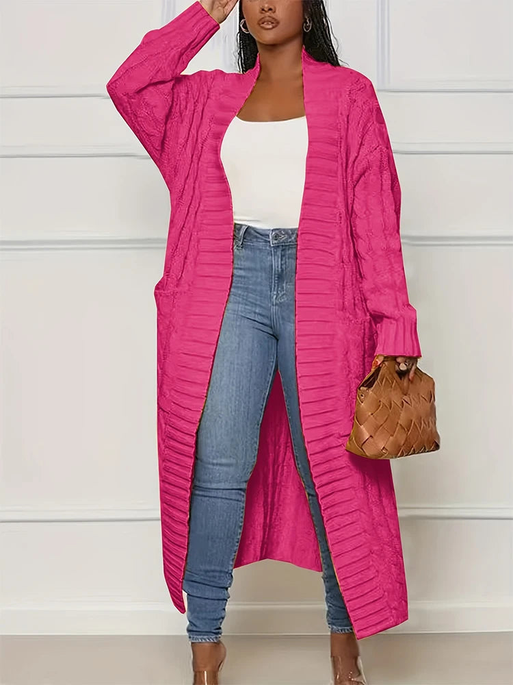 Plus Size Women's Sweater Fashion Casual Cardigan Solid Colour Knitted Sweater Cardigan with Pocket Autumn and Winter Best