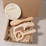 3-4 pcs baby comb brush set newborn gift set Natural Wool beech  baby crochet bunny rattle baby shower gift