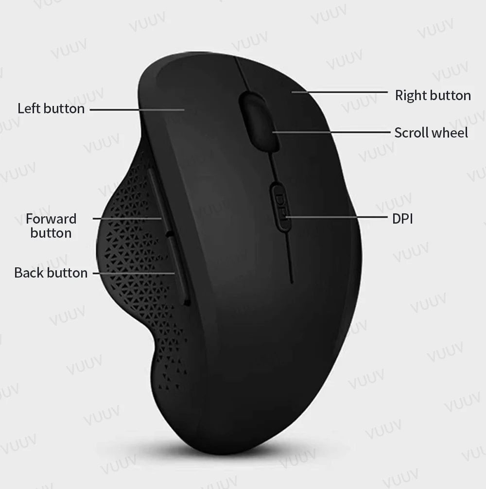 Ratón inalámbrico ergonómico Bluetooth VUUV para computadora portátil Macbook 1600DPI modo dual recargable para iOS Android tableta