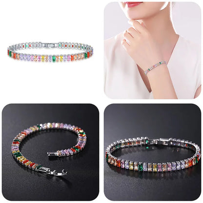 Pulseras de tenis de cristal arcoíris para mujer, color plata Kpop, regalos para amigas, cadena de brazalete de circonitas coloridas, joyería para la mano H167-M