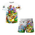 Summer anime Super Mario fashion cute boy 3D top T-shirt+shorts two-piece set Mario girl and boy top short sleeved shorts