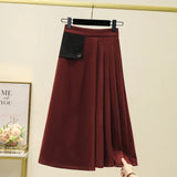 Casual cintura alta solta assimétrica longa a linha saia plissada moda coreana streetwear básico outono inverno roupas tamanhos grandes