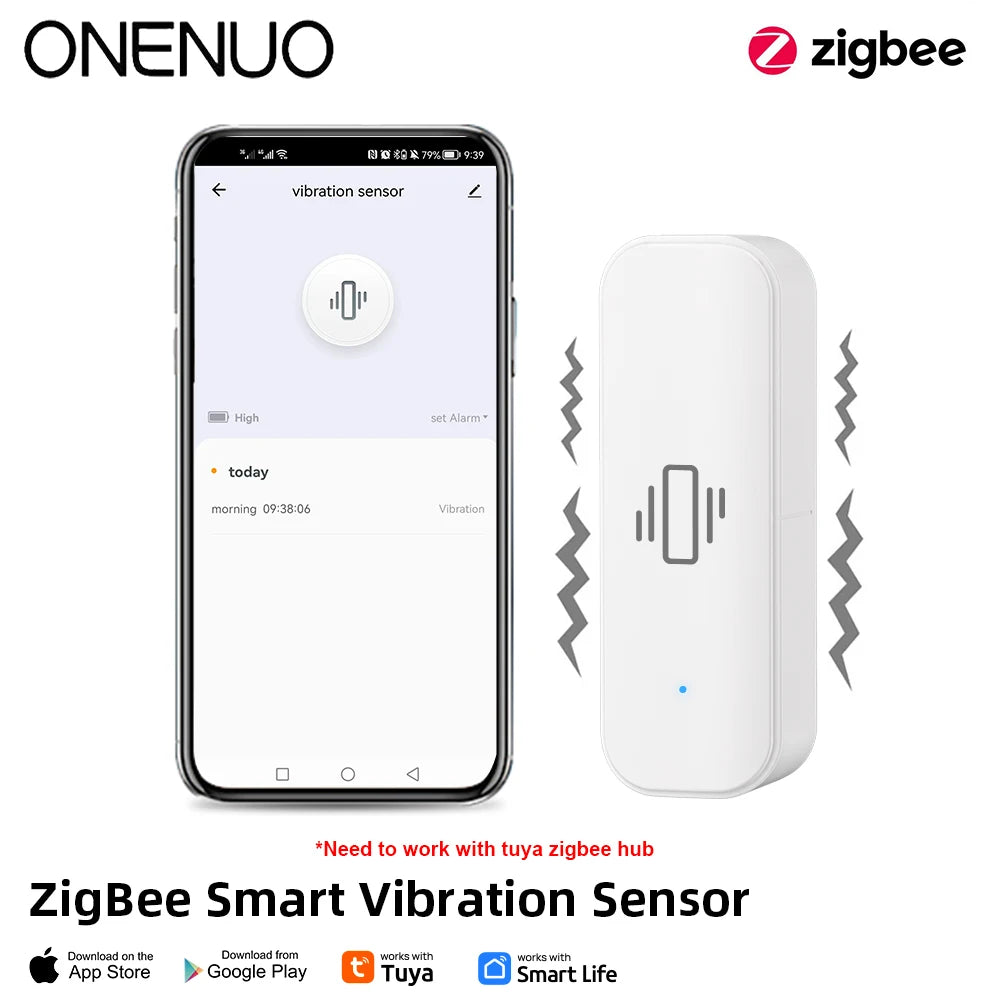 Tuya ZigBee Vibration Detector Smart Life App Monitor remote Security Protection Zigbee Sensor Motion Shock Alarm Need Gateway