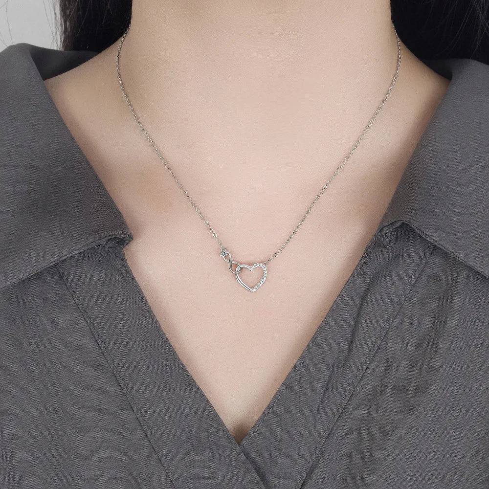 GaaBou-925 Sterling Silver Interlocking Colares para Mulheres, Coração De Zircão, Jóias De Qualidade De Luxo, Presente Feminino