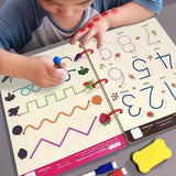 Caderno de Exercícios Mágico Reutilizável de 34 Páginas para Caligrafia e Desenho, Treinamento Educativo de Controle da Caneta, Inclui Caneta e Apagador; Essencial para Aprendizado, Uso em Sala de Aula e Presente de Anive