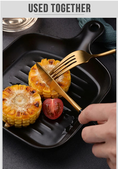 30pcs Black Dinnerware Set Stainless Steel Steak Knife Fork Coffee Spoon Teaspoon Flatware Dishwasher Safe Kitchen Tableware Set
