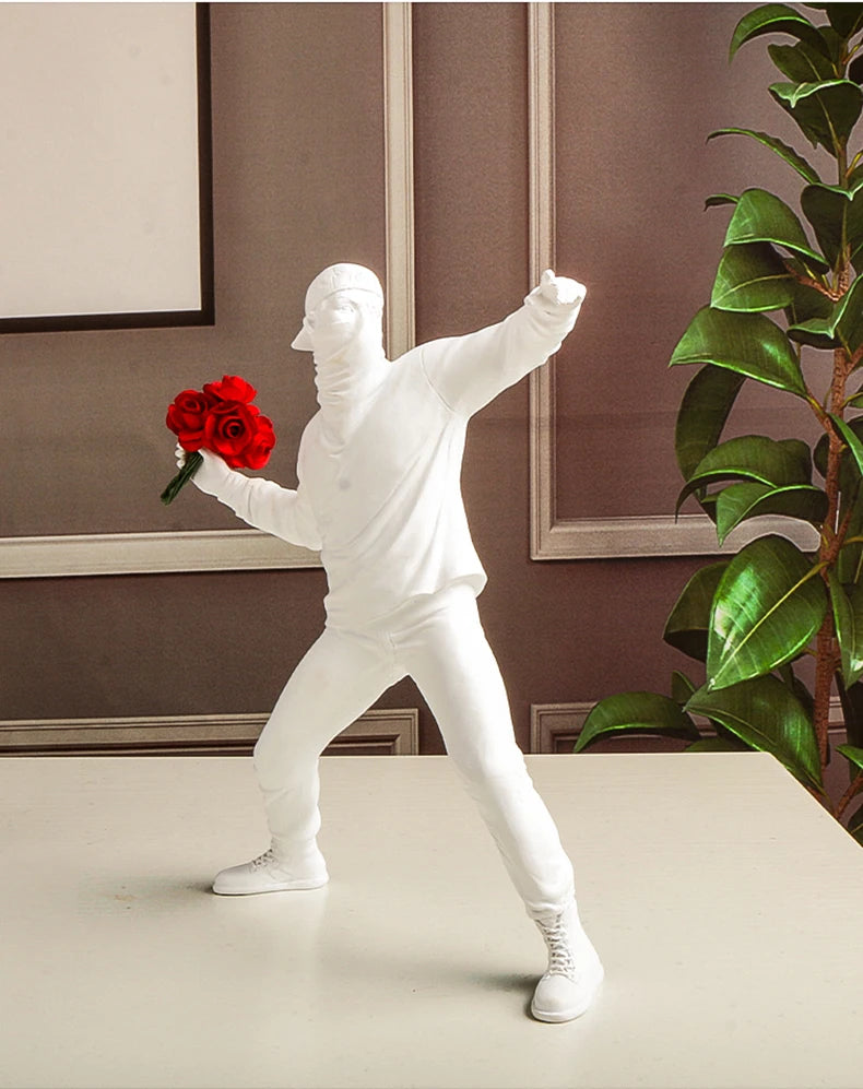 Resin Statues Sculptures Banksy Flower Thrower Statue Bomber Home Decoration Accessories Modern Ornaments Figurine Collectible