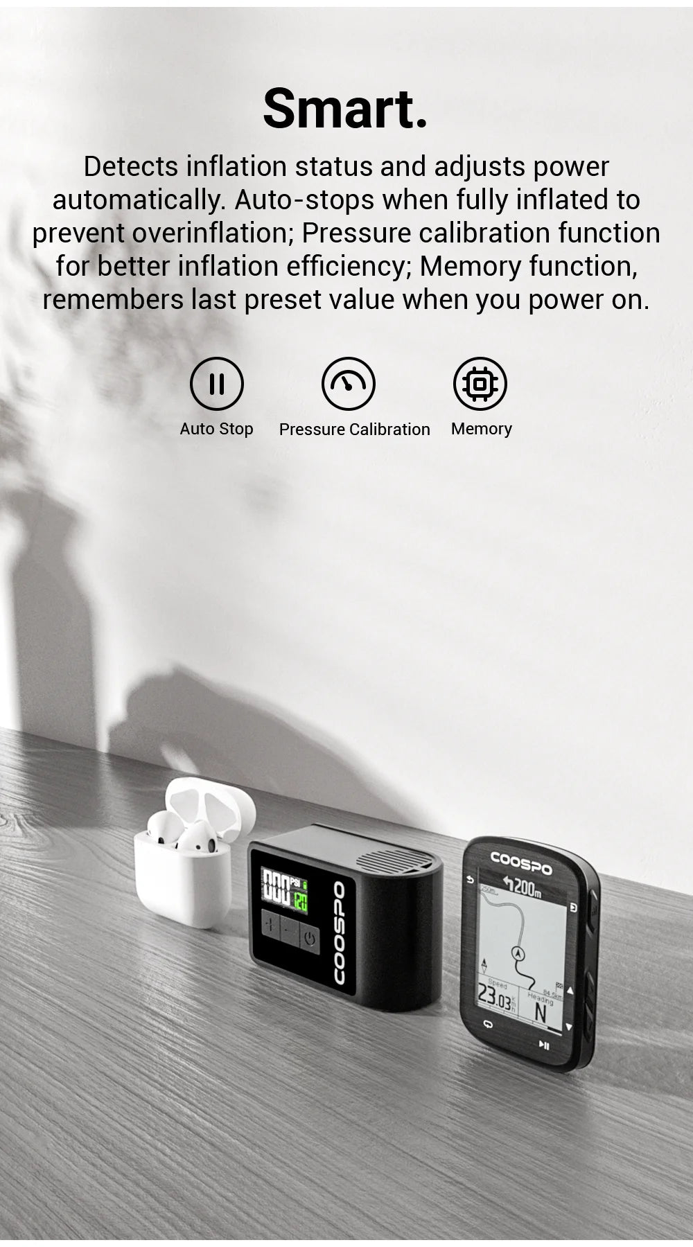 COOSPO Mini Electric Air Pump Portable Digital Inflator 120PSI 500mAh MTB Road Bike Accessories for Bike Schrader Presta Tires