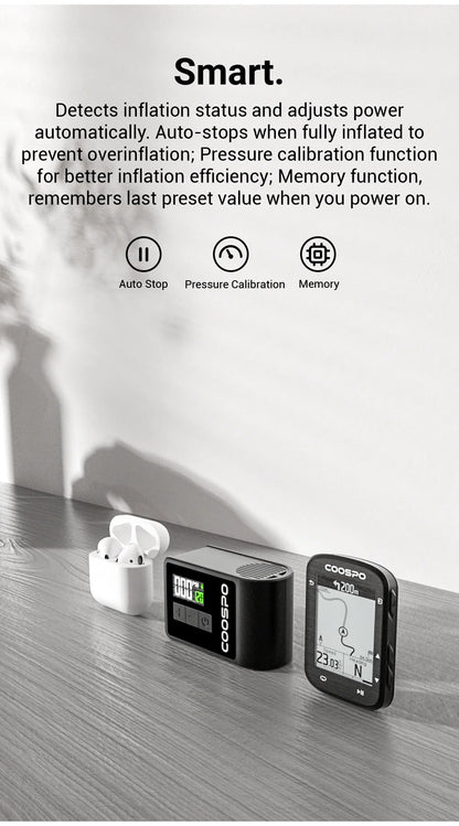 COOSPO Mini Electric Air Pump Portable Digital Inflator 120PSI 500mAh MTB Road Bike Accessories for Bike Schrader Presta Tires