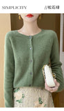 100% Merino Wool Long Sleeve Sweaters Cashmere Cardigan Spring Autumn Women O-Neck Knitwear Tops Clothing Fashion Basic Tops