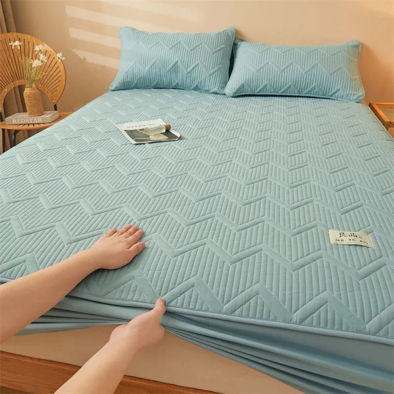 Waterproof Quilted Mattress Cover - Cotton Top, Antibacterial Fiber Fill, TPU Waterproof Layer - A-Class Health Standard