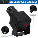 ELP 4K HDMI Camera H.264 Video Conference USB Camera with 2.8-12mm Manual Zoom Lens IMX415 Industrial CCTV Camera for Windows
