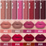 DUNUF  8-color matte velvet smooth easy-to-apply square tube lip gloss waterproof three-dimensional plumping lipstick