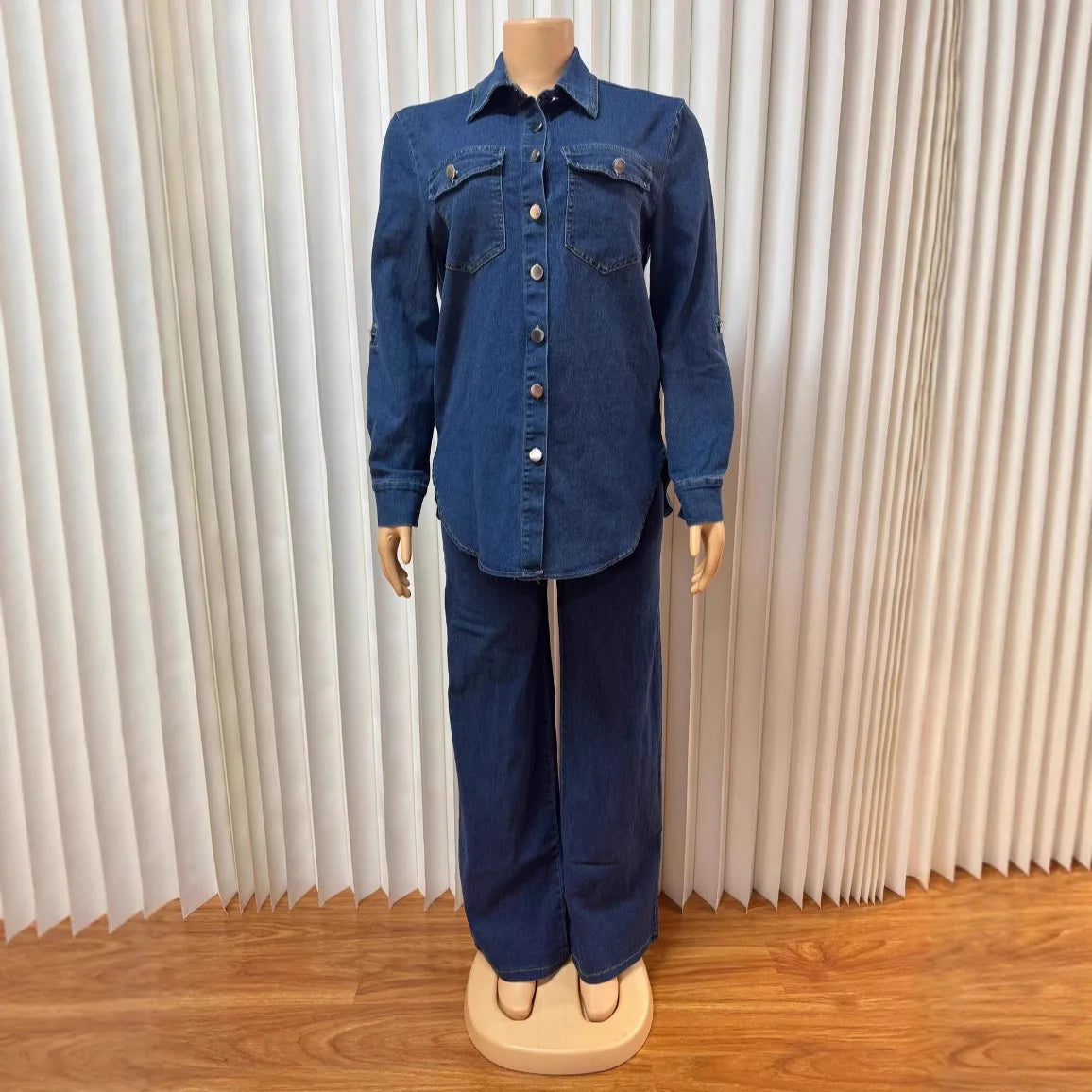 Jeans 2 Piece Sets Women Denim Shirt Coat Straight Pants Suit Streetwear Spring 2026 Washed Top Overshirt Trousers Outfits