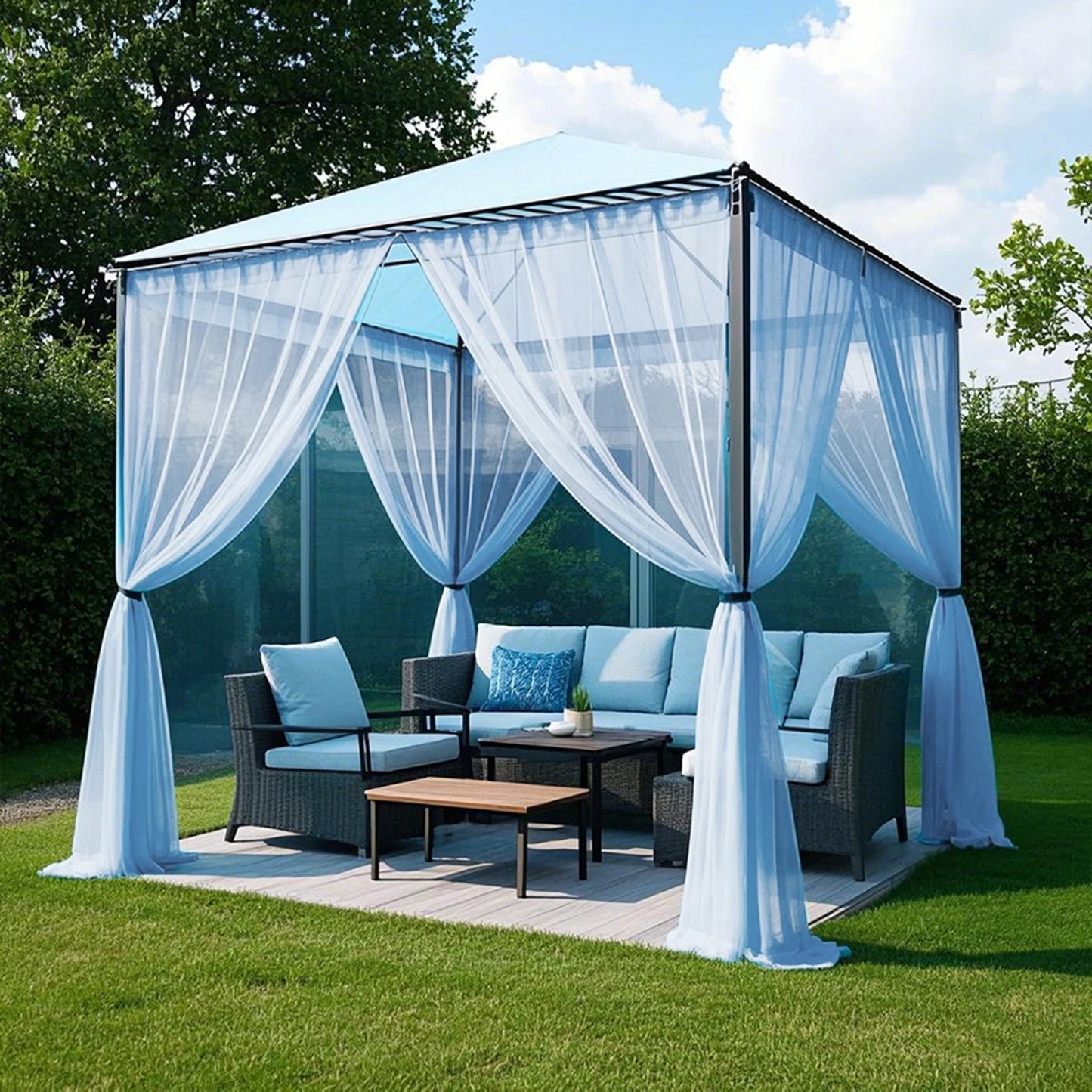 Outdoor Sheer Curtains for Patio Mosquito Netting Rod Pocket Garden Mesh Voile Drapes Mosquito Curtains for Porch Pergola