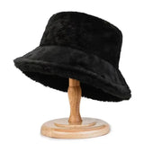 Winter Rabbit Plush Fisherman Hats for Women Girl Bucket Hat Windproof Leopard Soft Faux Fur Wide Brim Lady Women Artist Cap