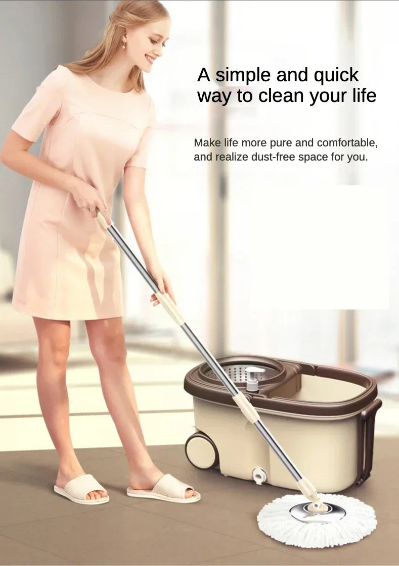 Flat Squeeze Mop 360 Degree Rotatable Stainless Steel Basket Microfiber Pads Cleaning Floor Mop Bucket Extended Handle Home