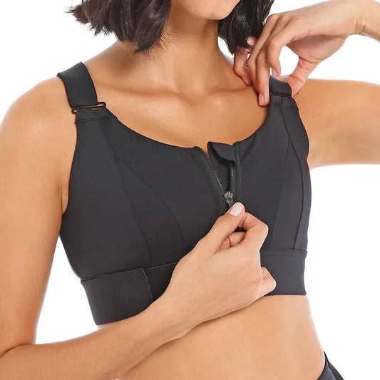 Sujetadores deportivos para mujer, mallas, Top corto, chaleco de Yoga, cremallera frontal, correa ajustable de talla grande, a prueba de golpes, gimnasio, Fitness, sujetador atlético