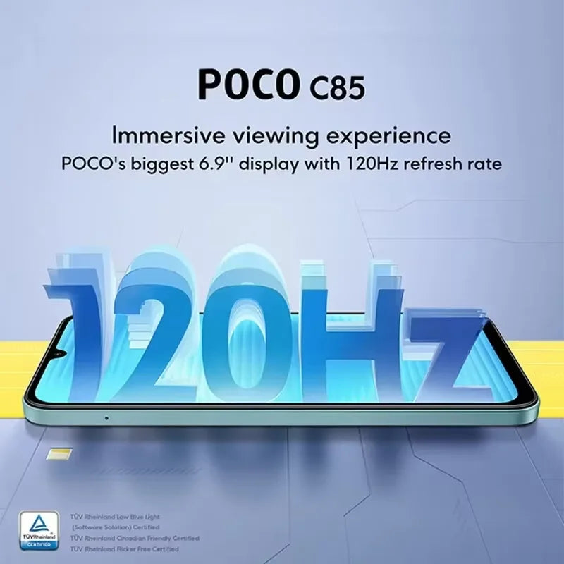 Global Version POCO C85 Smartphone 50MP Al Dual Camera 6.9" Dot Drop Display 6000mAh Large Battery 33W Fast Charging