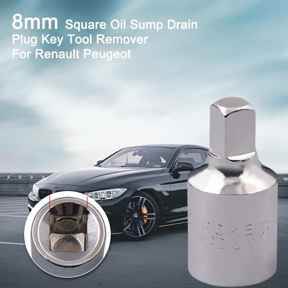 Square Oil Sump Dreno Plug Ferramenta Chave, Liga de Aço, Prata Parafuso soquete, Renault, Peugeot L8T3, 8mm