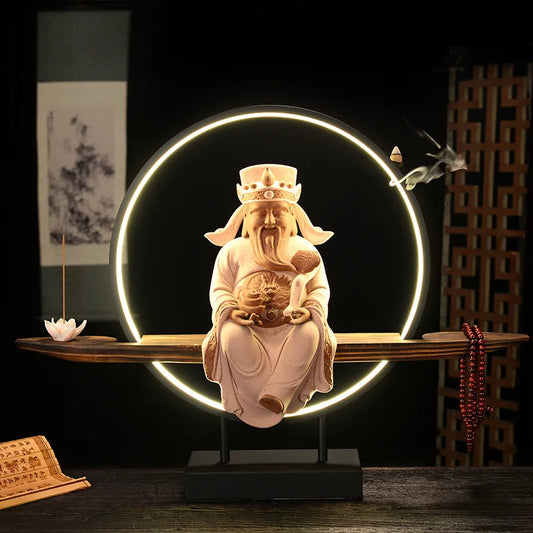 New Chinese Style Zen Ornaments for Entrance Living Room Office God of Wealth Buddha Statue Reflux Incense Decoration