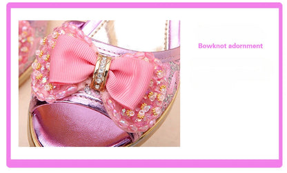 Girls Princess Shoes Summer Children High Heels Open-toe Party Wedding Toddlers Sandals Non-slip Kids Causal Sequins Beach Shoes