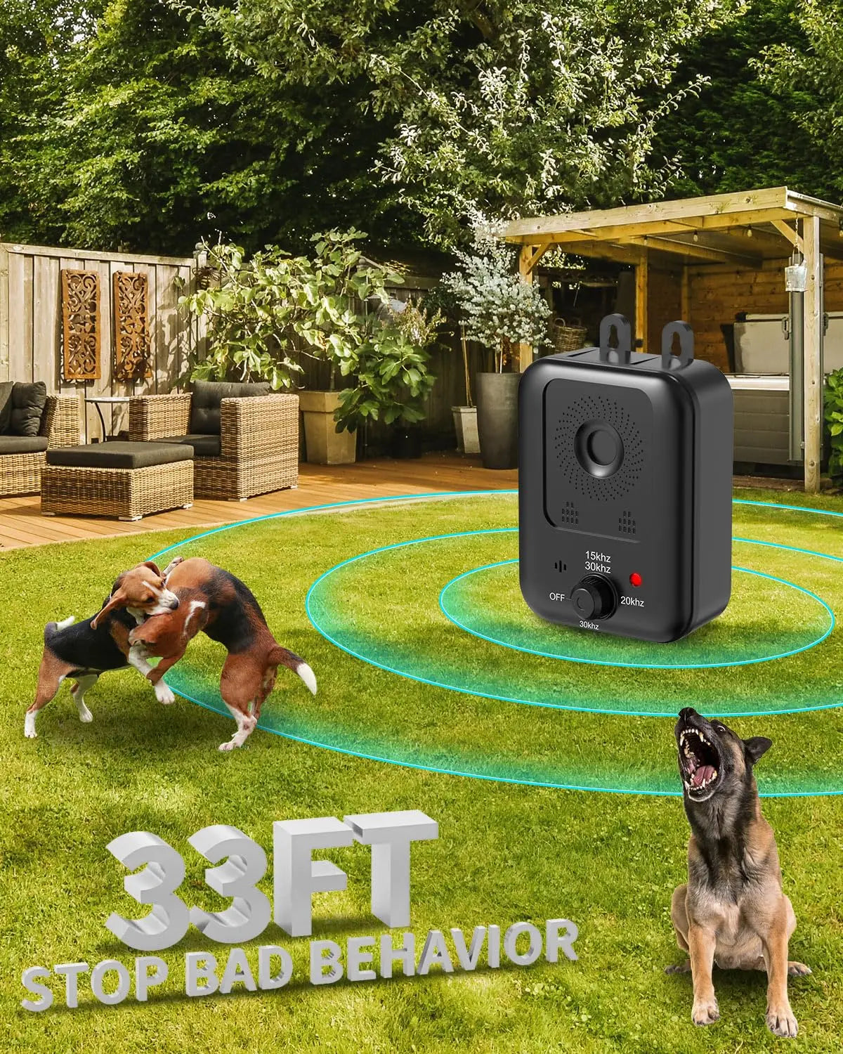 Dispositivo automático antiladridos para el control de ladridos de perros, dispositivo ultrasónico recargable para disuadir los ladridos de perros, para exteriores e interiores.