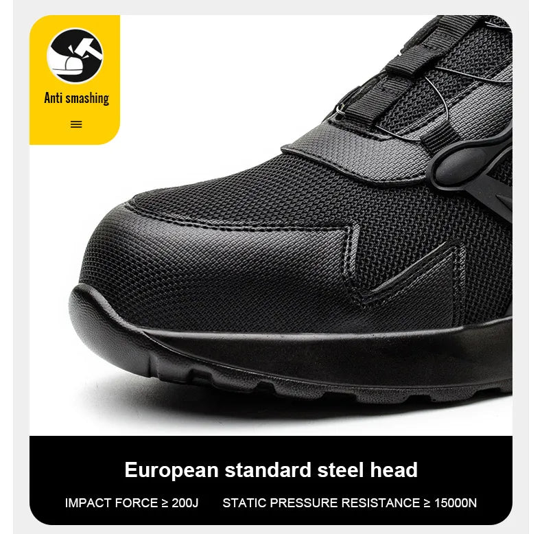 Men Rotating Button Safety Shoes Steel Toe Work Sneakers Indestructible Shoes Puncture-Proof Work Boots Air Cushion Safety Shoes