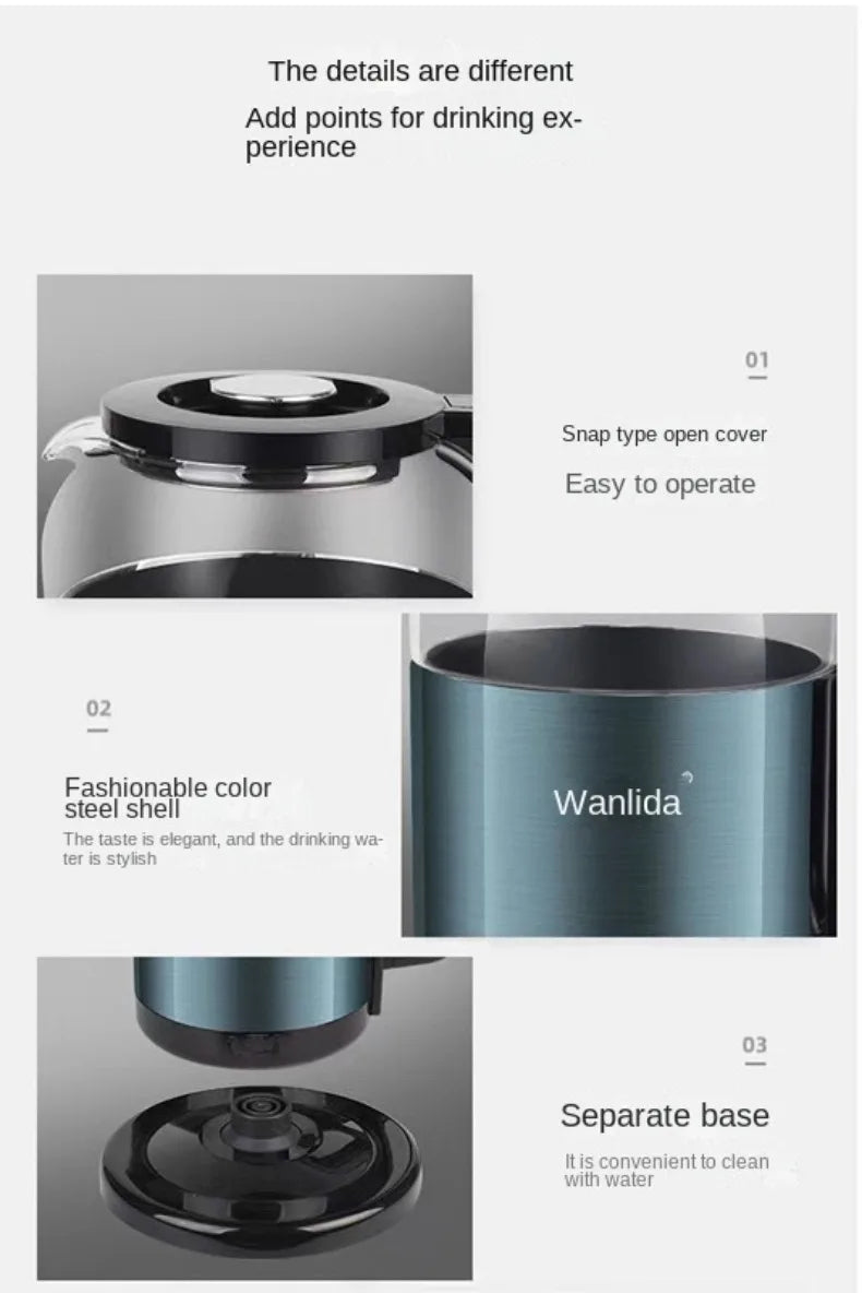 220V 2000ML Glass Electric Kettle Water Fast Boiling Pot Multi Cooker Household Heating Kettle Pot